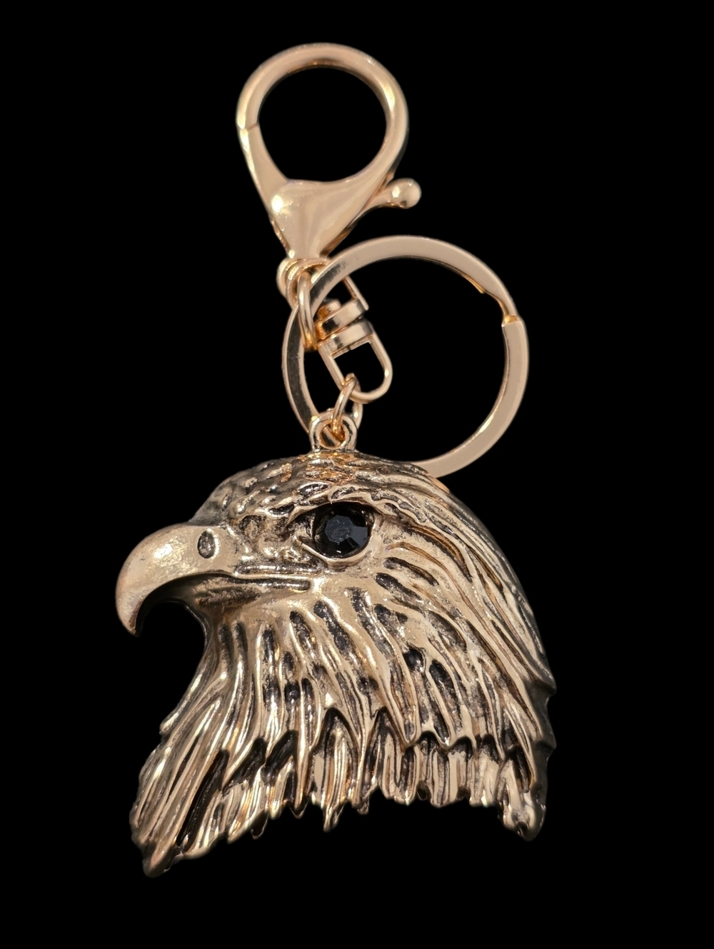 Gold Eagle Head Bag Charm Keychain Charm - Gold Tone